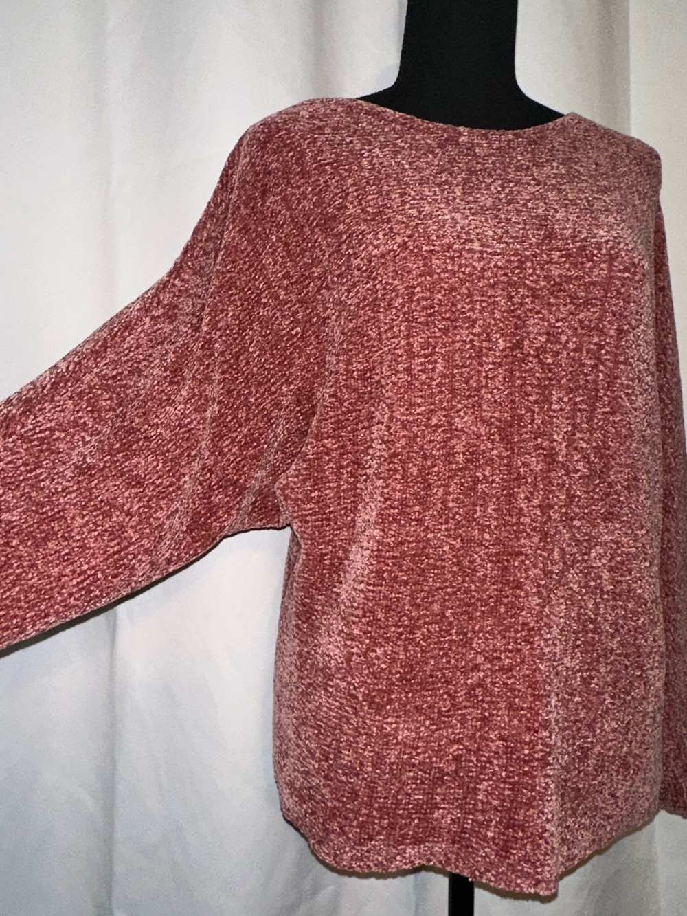 Joan Vass Cozy Coral Chenille Knit Dolman Sleeve Sweater Small